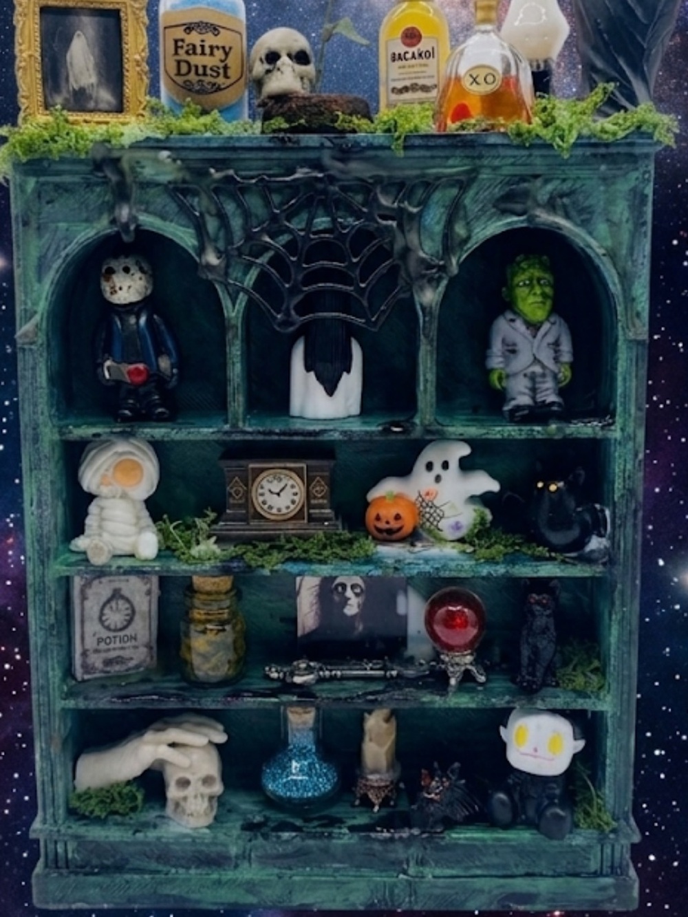 Green Wooden Halloween Curio Shelf - Holiday Decor